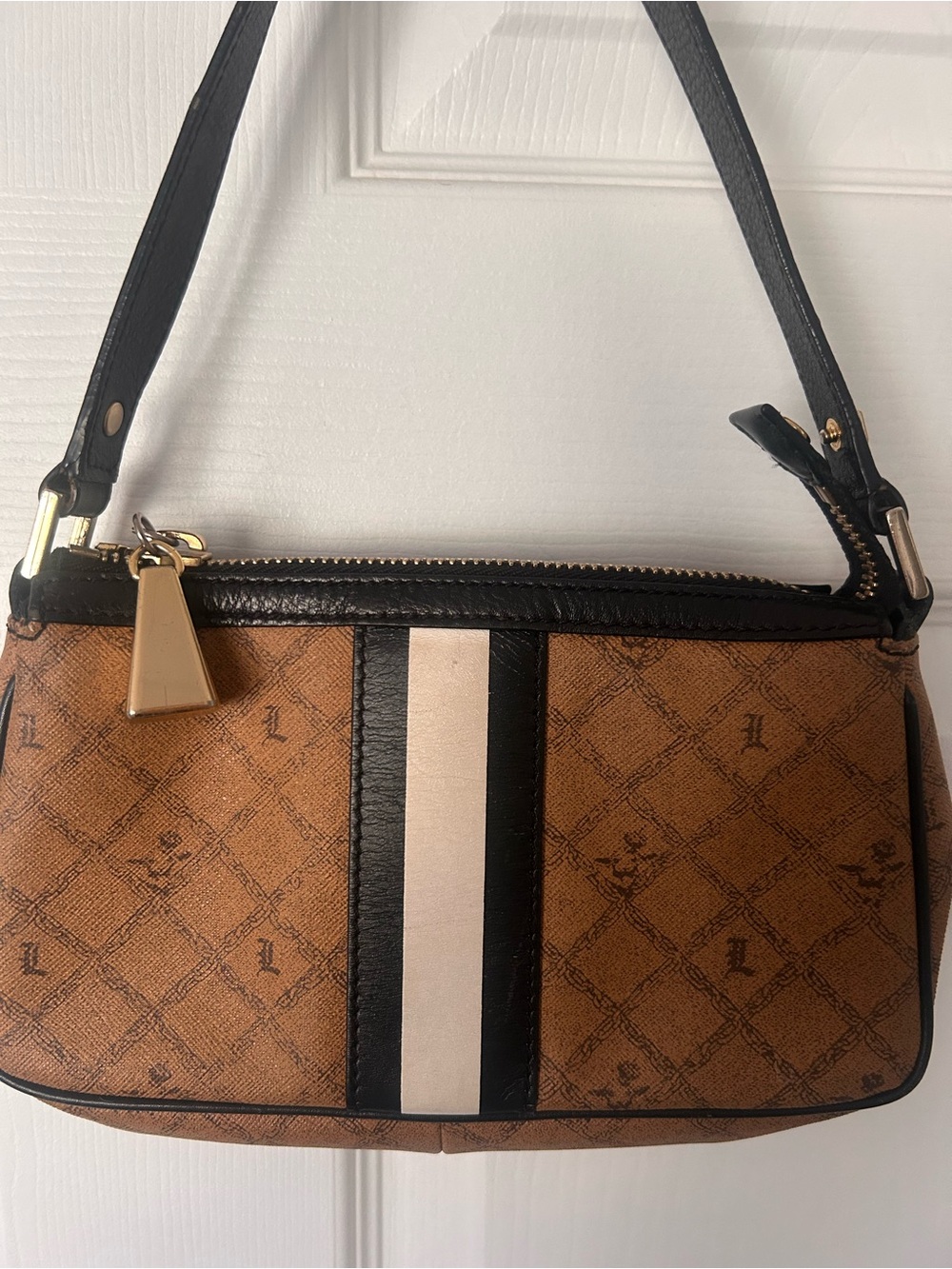 L.A.M.B. Brown Mini Shoulder Bag with Cream Stripe - Picture 2 of 8